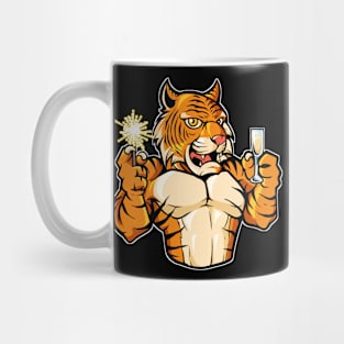 Tiger with Champagne and Sparkler - Happy new year Mug